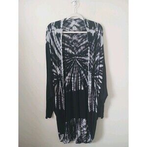 Enti Womens Semi Sheer Tie Dye Black White Oversized Cardigan Size M